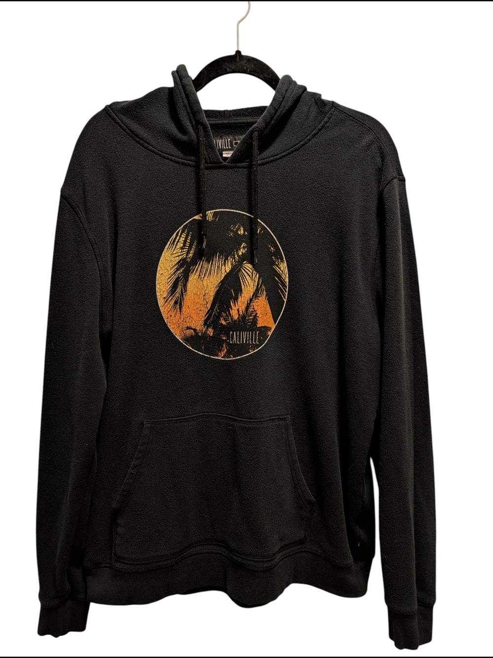 Black Hoodie Sweatshirt with Orange Palm Graphic